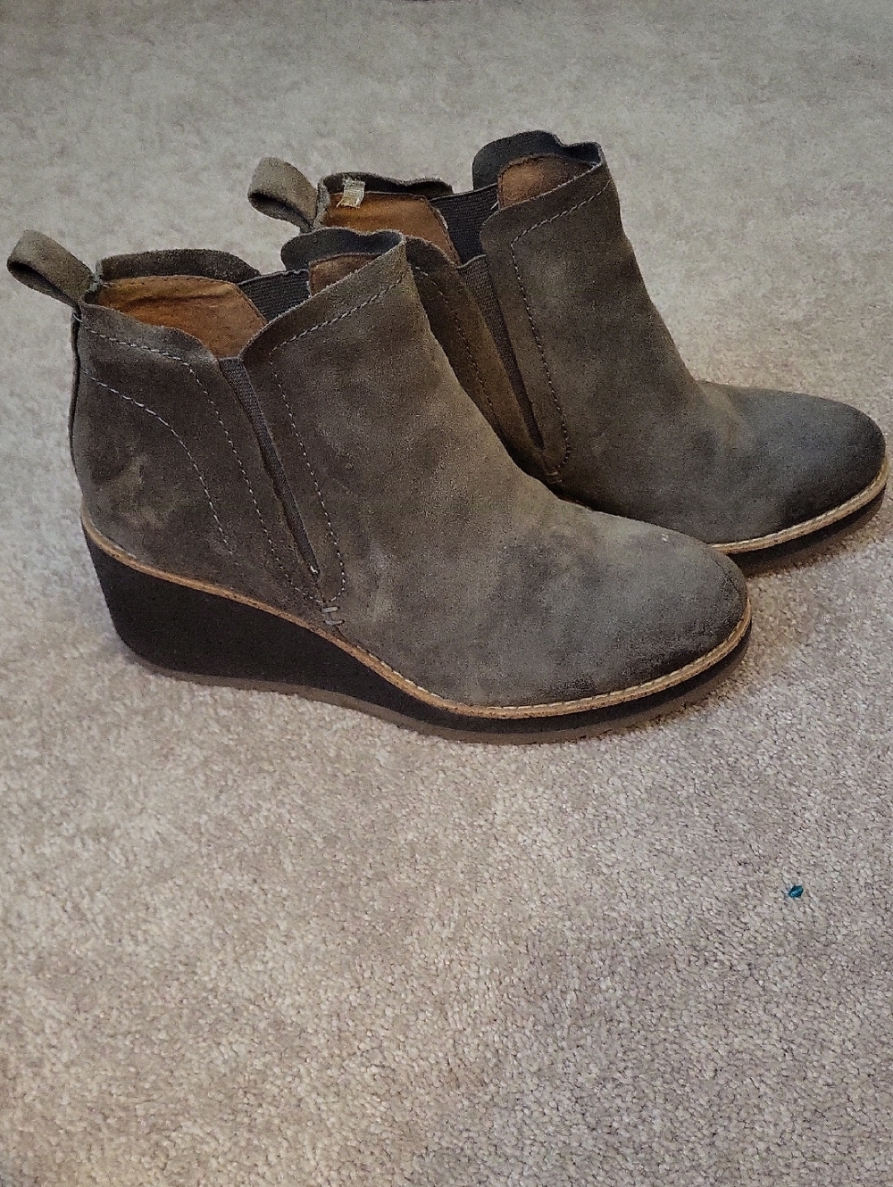 Sofft Gray Suede Wedge Ankle Booties
